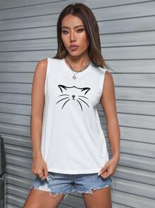 courtnaysketches Top tank con estampado de dibujos animados - Blanco - Ver 1