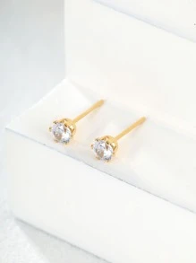 1pair Fashionable Simple & Versatile & Cute Cubic Zirconia Earrings With - Yellow Gold - View 2