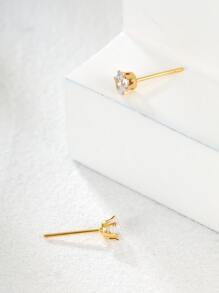 1pair Fashionable Simple & Versatile & Cute Cubic Zirconia Earrings With - Yellow Gold - View 3