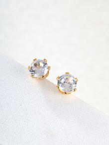 1pair Fashionable Simple & Versatile & Cute Cubic Zirconia Earrings With - Yellow Gold - View 1