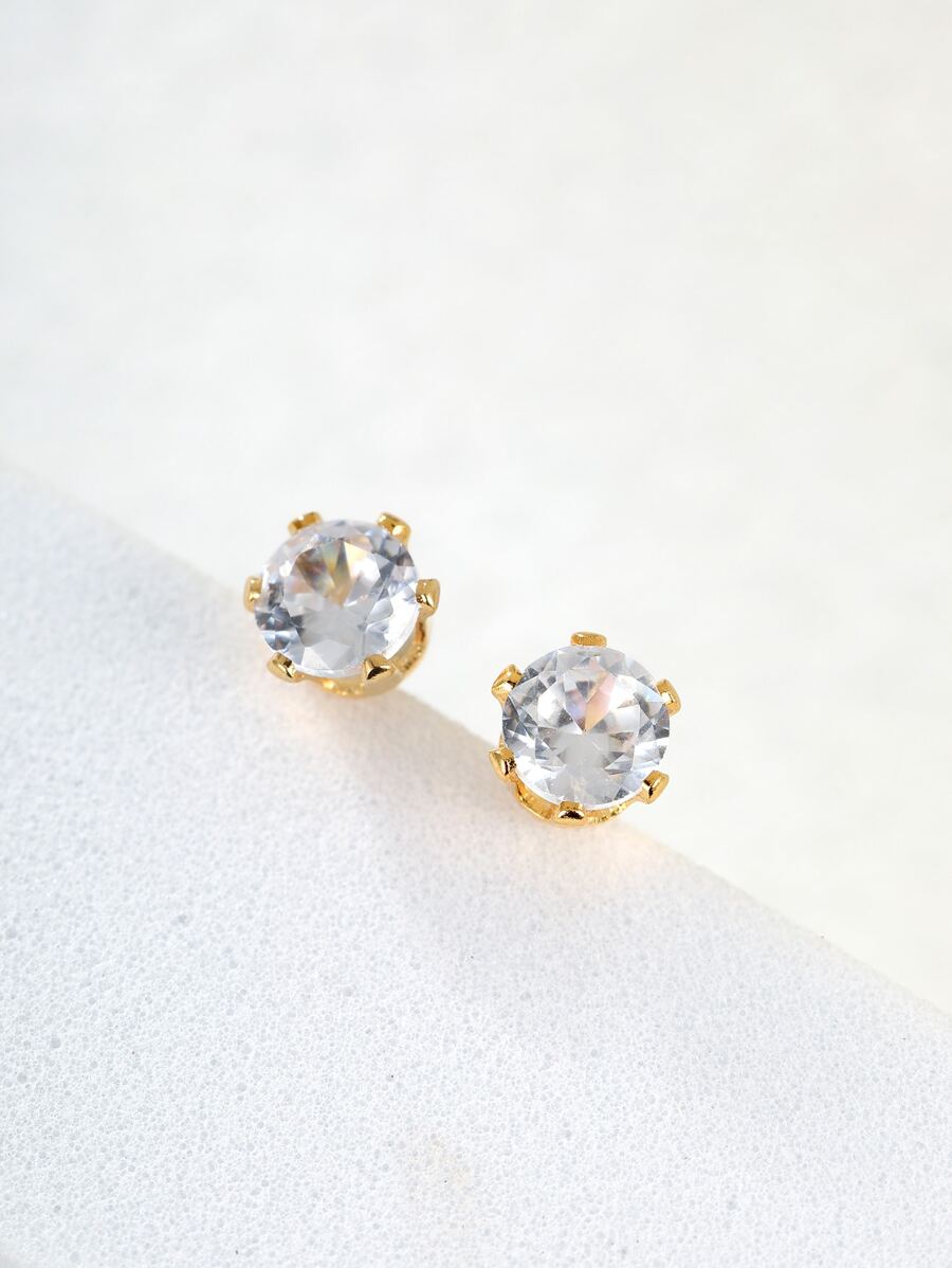 1pair Fashionable Simple & Versatile & Cute Cubic Zirconia Earrings With - Yellow Gold - View 1