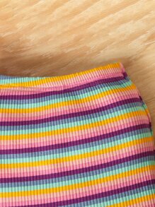 SHEIN Leap Crew 嬰兒女孩花卉刺繡條紋萵苣邊t恤和裙子 - 彩色 - 查看 3