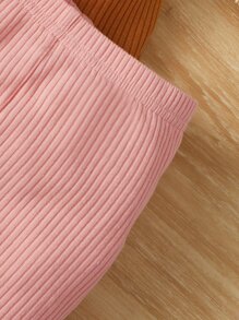 SHEIN Baby Girl 3pcs Ribbed Knit Lettuce Trim Leggings - Multicolor - View 3