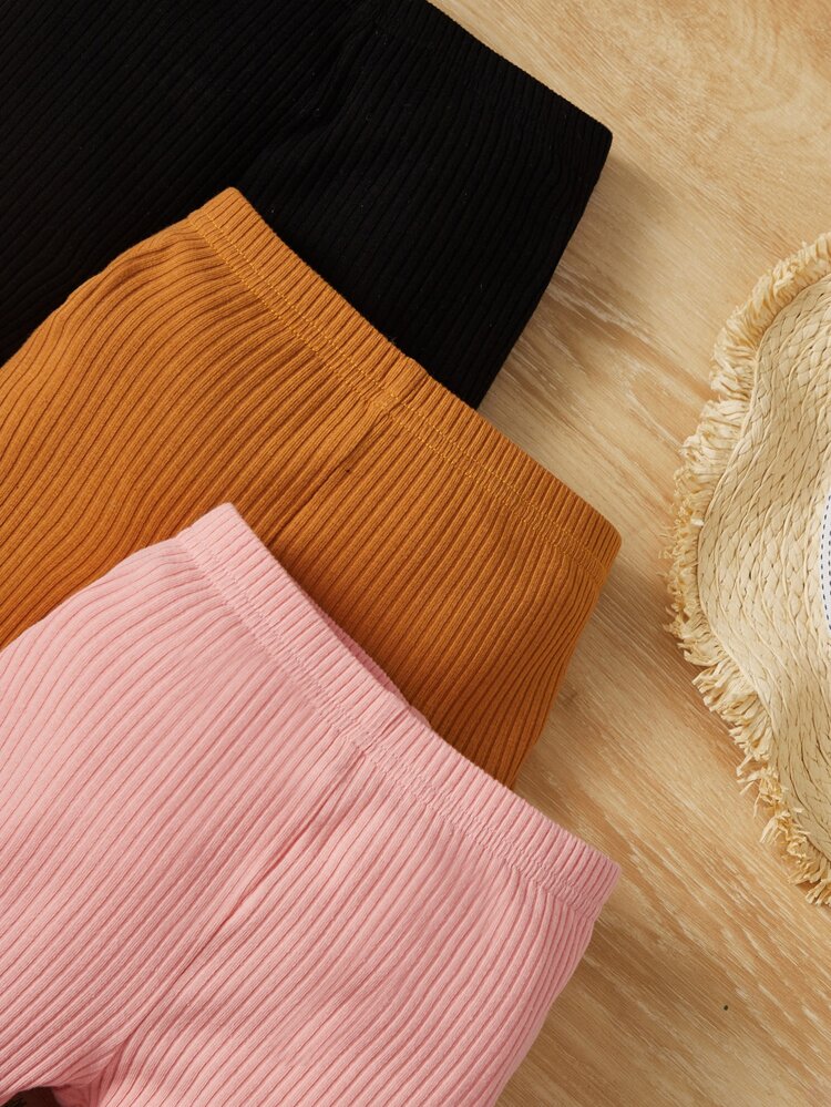 Baby Girl 3pcs Ribbed Knit Lettuce Trim Leggings