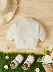 SHEIN Baby Floral Embroidery Button Front Cardigan - Apricot - View 2