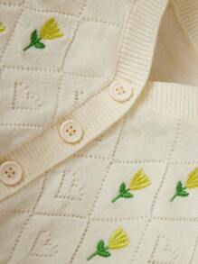 SHEIN Baby Floral Embroidery Button Front Cardigan - Apricot - View 4