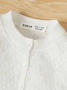 SHEIN Baby Button Front Pointelle Knit Puff Sleeve Cardigan - White - View 3