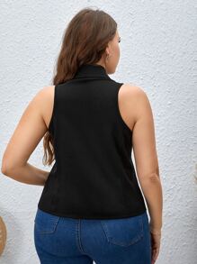 SHEIN Privé Plus Lapel Neck Double Breasted Vest Blazer - Black - View 2