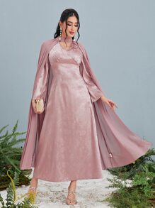 Modelyn Solid Satin Dress & Cloak - Pink - View 5