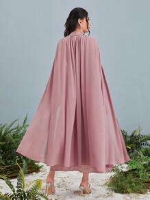 Modelyn Solid Satin Dress & Cloak - Pink - View 2