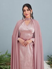 Modelyn Solid Satin Dress & Cloak - Pink - View 4