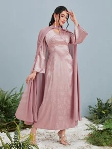 Modelyn Solid Satin Dress & Cloak - Pink - View 6