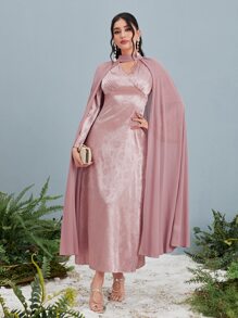 Modelyn Solid Satin Dress & Cloak - Pink - View 1