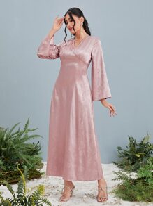 Modelyn Solid Satin Dress & Cloak - Pink - View 3