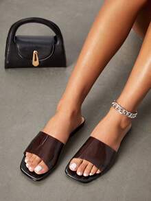 Clear Strap Slide Sandals - Black - View 2