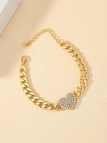 Pulsera con decoración de corazón de rhinestone para el Día de San Valentín