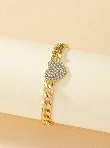 Pulsera con decoración de corazón de rhinestone para el Día de San Valentín