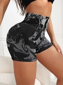 Yoga Trendy 滿版印花寬腰帶運動短褲 - 彩色 - 查看 2