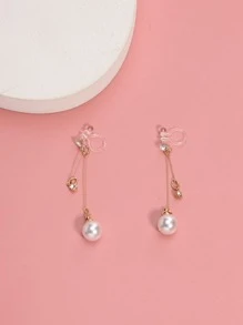 假珍珠裝飾夾式耳環 - 白色 - 查看 2