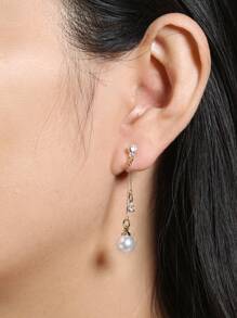 假珍珠裝飾夾式耳環 - 白色 - 查看 3