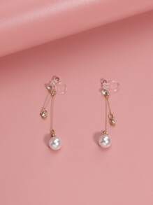 假珍珠裝飾夾式耳環 - 白色 - 查看 7