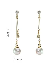 假珍珠裝飾夾式耳環 - 白色 - 查看 8