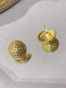 Pendientes de tachuela con textura redondo - Amarillo Oro - Ver 2