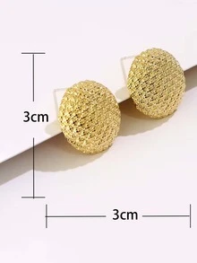 Pendientes de tachuela con textura redondo - Amarillo Oro - Ver 3
