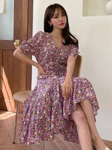 DAZY Đầm Dây kéo Xù Viên lá sen Hoa Tất cả trên in Boho - Nhiều màu - Xem 3