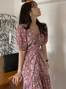 DAZY Đầm Dây kéo Xù Viên lá sen Hoa Tất cả trên in Boho - Nhiều màu - Xem 5