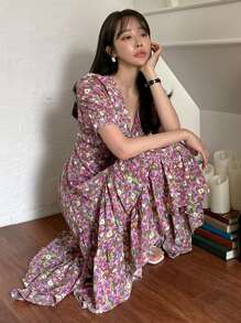 DAZY Đầm Dây kéo Xù Viên lá sen Hoa Tất cả trên in Boho - Nhiều màu - Xem 6