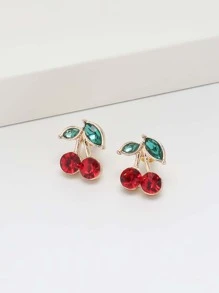 Rhinestone Cherry Stud Earrings - Red - View 2