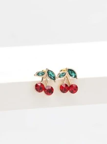 Rhinestone Cherry Stud Earrings - Red - View 4