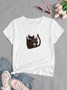 Tobefonseca Artist Cartoon Graphic Round Neck Tee, For Holiday, Vacation - White - View 1