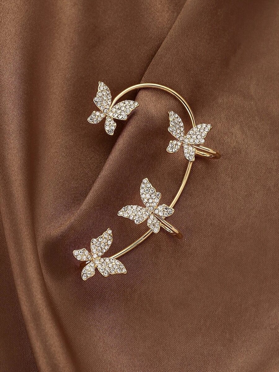 1pc Rhinestone Butterfly Decor Ear Wrap - Yellow Gold - View 1