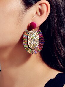 Bông tai thả tua rua trang trí bằng sequin - Nhiều màu - Xem 2