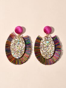 Bông tai thả tua rua trang trí bằng sequin - Nhiều màu - Xem 3