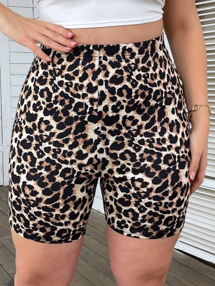 Calvaya Plus Leopard Print Cycling Shorts - Multicolor - View 1