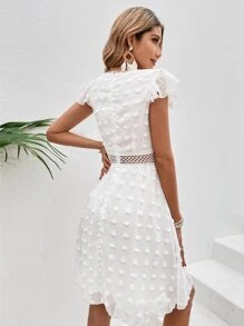 Breezaya Swiss Dot Contrast Lace Butterfly Sleeve Dress - White - View 2