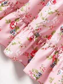 Toddler Girls Floral Print Puff Sleeve Ruffle Hem Dress - Pink - View 3