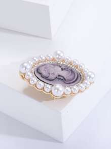 Figure Graphic Faux Pearl Decor Brooch - Multicolor - View 3