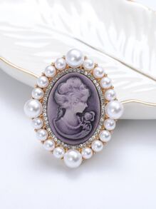 Figure Graphic Faux Pearl Decor Brooch - Multicolor - View 4