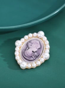 Figure Graphic Faux Pearl Decor Brooch - Multicolor - View 5