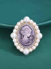 Figure Graphic Faux Pearl Decor Brooch - Multicolor - View 6