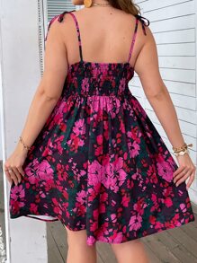 Breezaya Plus Floral Print Tie Shoulder Ruched Bust Cami Dress - Multicolor - View 2
