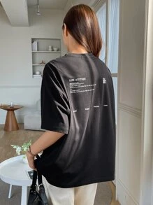 DAZY Khẩu hiệu Áo thun hở vai họa tiết THÁI ĐỘ CUỘC SỐNG QUAN TRỌNG Luyện tập tạo nên sự hoàn hảo Không có gì trên đời là khó đối với người quyết tâm Kiến thức là sức mạnh Đừng bao giờ chần chừ cho đến ngày mai Những gì bạn có thể làm hôm nay Áo phông cỡ lớn, Quần áo trở lại trường - màu đen - Xem 5