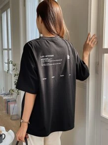 DAZY Khẩu hiệu Áo thun hở vai họa tiết THÁI ĐỘ CUỘC SỐNG QUAN TRỌNG Luyện tập tạo nên sự hoàn hảo Không có gì trên đời là khó đối với người quyết tâm Kiến thức là sức mạnh Đừng bao giờ chần chừ cho đến ngày mai Những gì bạn có thể làm hôm nay Áo phông cỡ lớn, Quần áo trở lại trường - màu đen - Xem 6