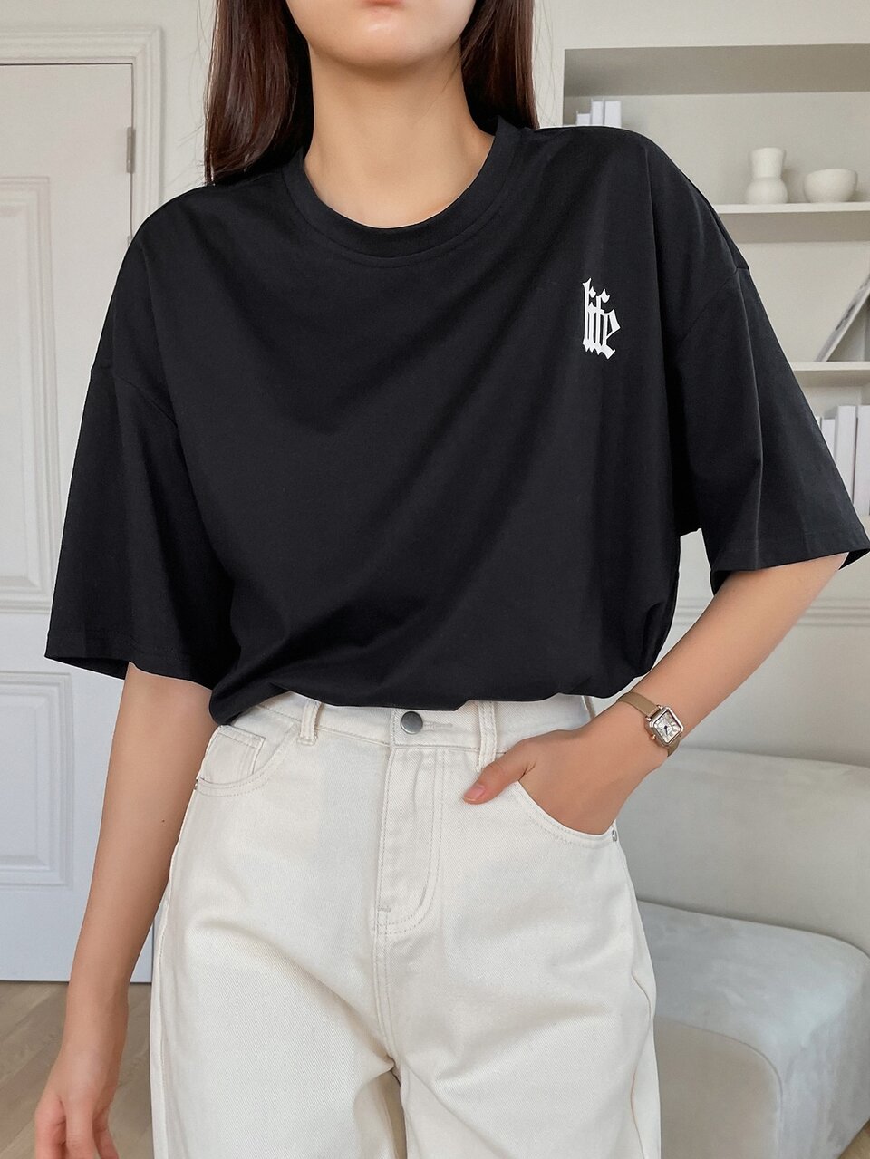 Slogan Graphic Drop Shoulder Tee,Oversized T-Shirt Black And White,Summer,Casual,Streetwear,City Break Back To School Clothes LIFE ATTITUDE IMPORTANT