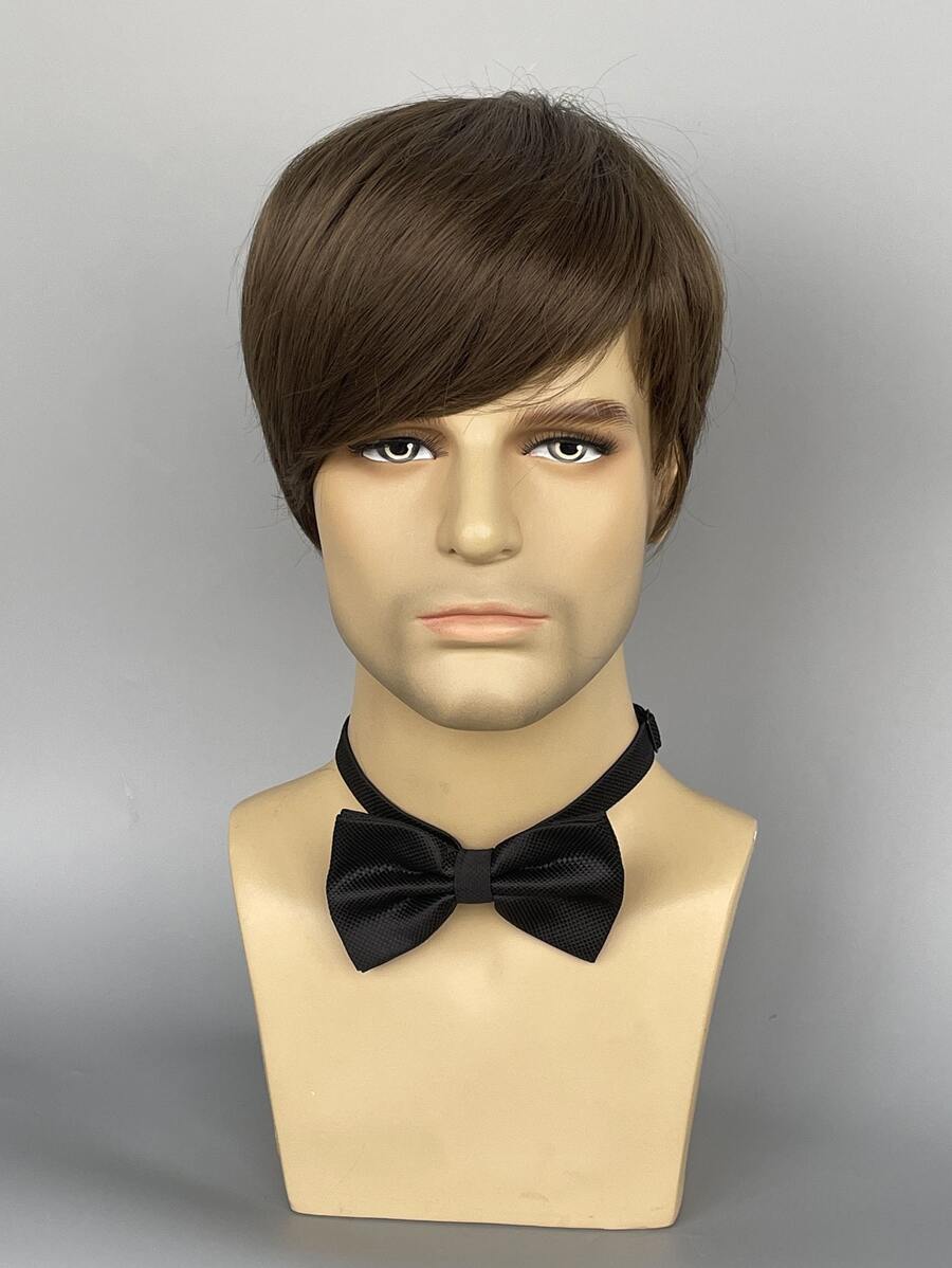 男士短直筒人造假髮帶劉海 - 棕色 - 查看 1