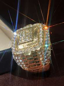 1 件时尚方晶锆石戒指，适合情人节礼物、婚礼订婚周年派对珠宝 - 金黃色 - 查看 4